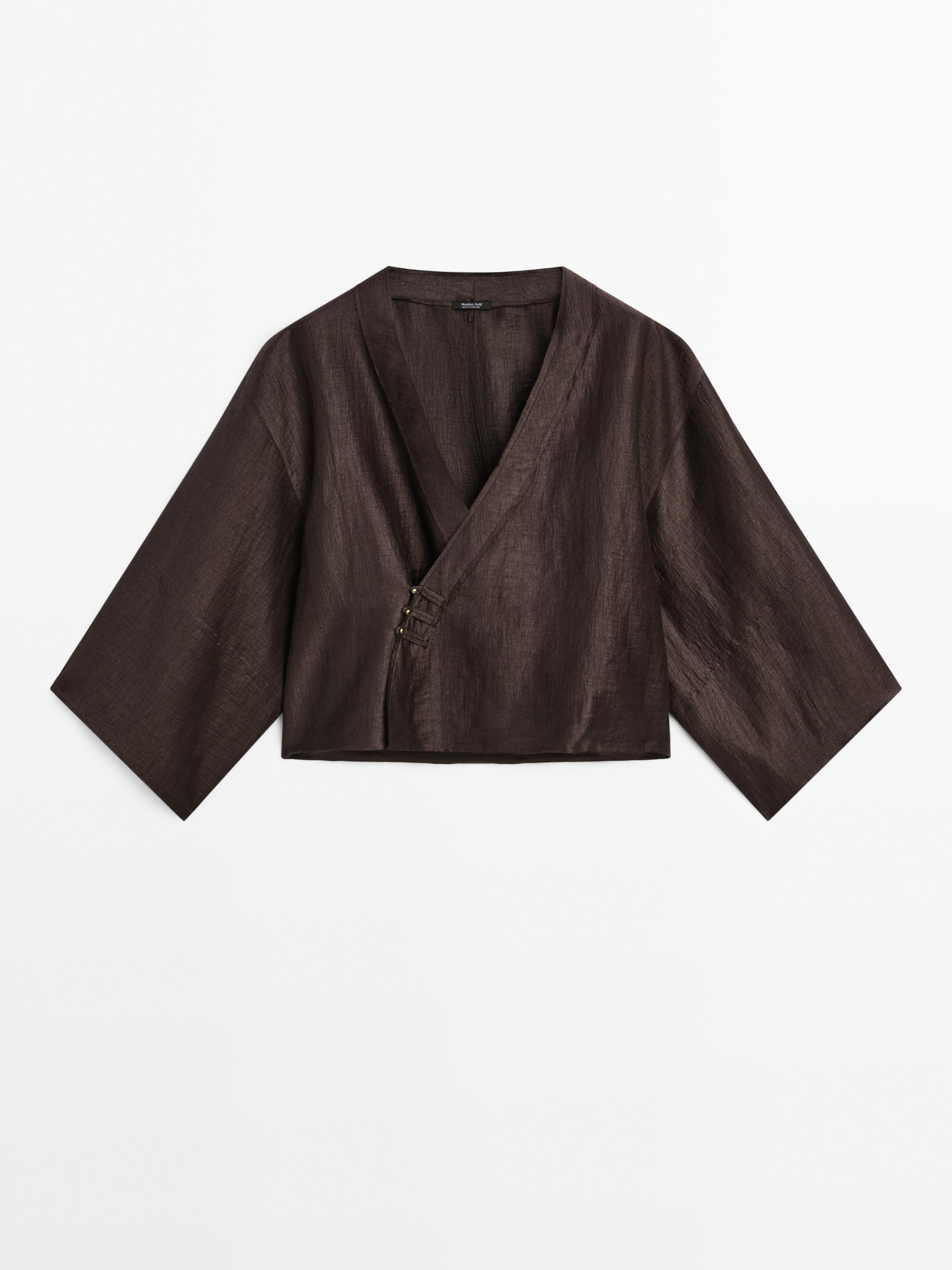 Linen blend crossover kimono | Massimo Dutti US