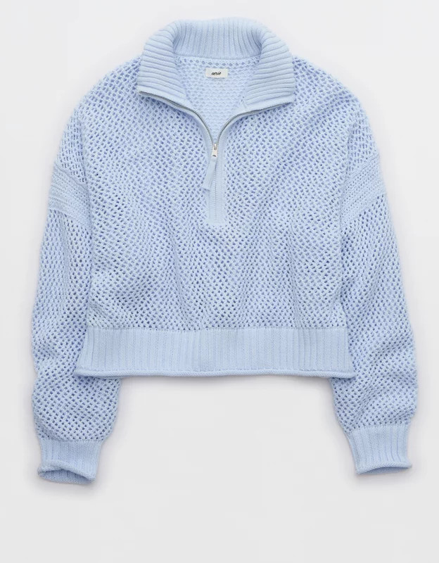 Aerie Crochet Quarter Zip Sweater | American Eagle Outfitters (US & CA)