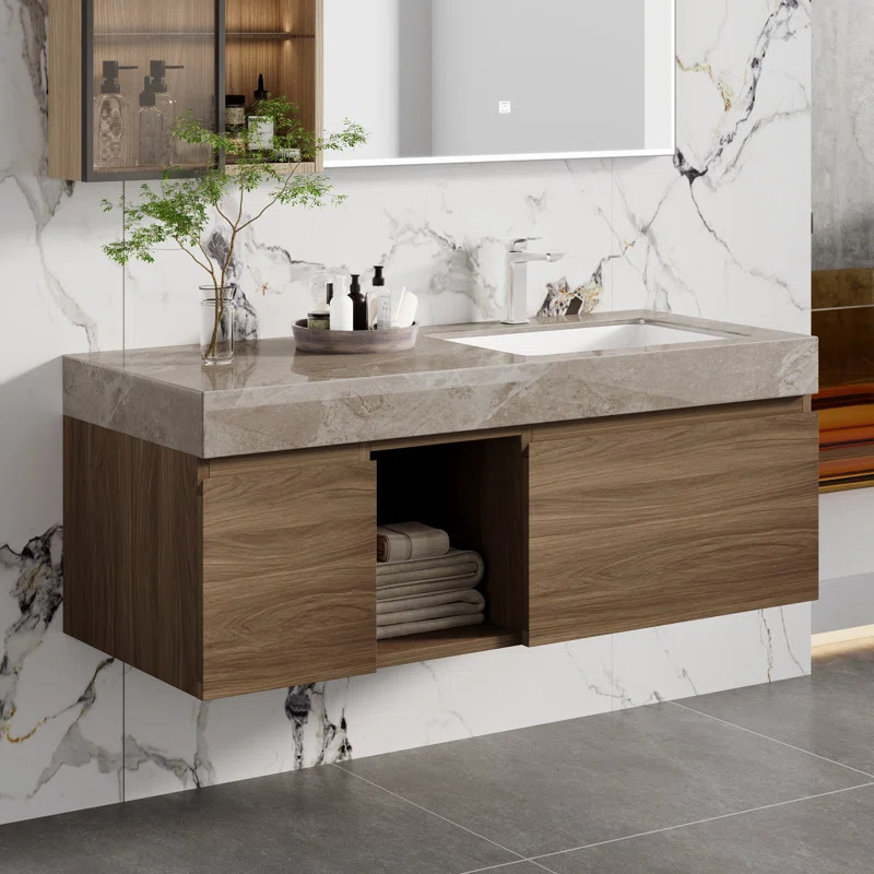 47.6" Brown Faux Marble Single Bathroom Vanity with Top | Wayfair North America