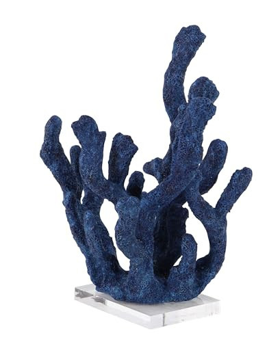 Deco 79 Polystone Coral Decorative Sculpture Textured Porous Home Decor Statue with Acrylic Base, Accent Figurine 10" x 9" x 13", Blue | Amazon (US)