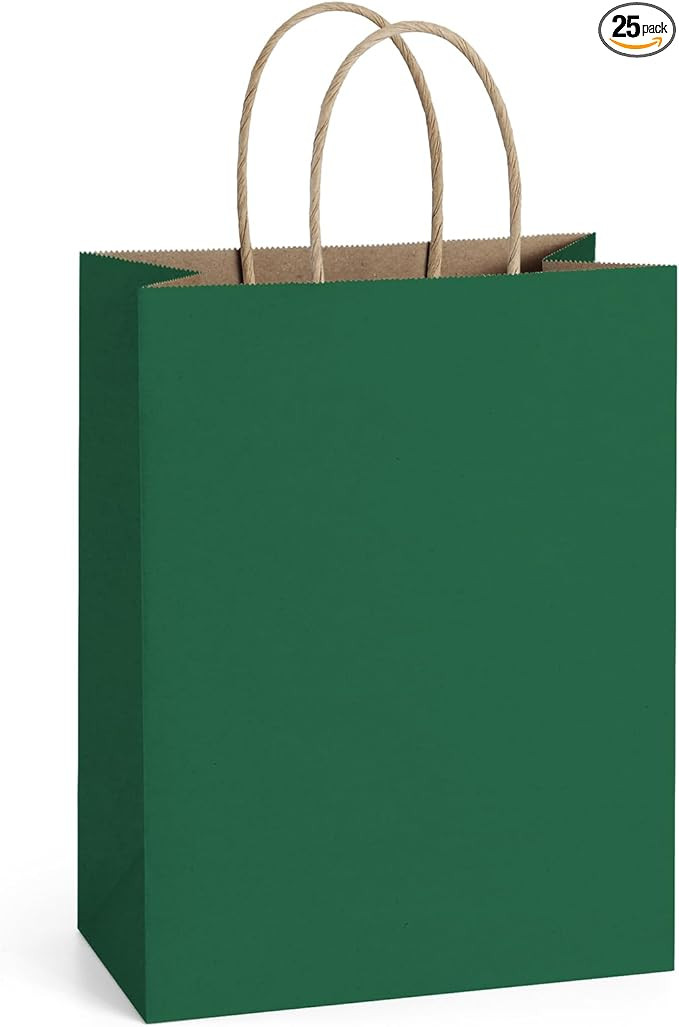 BagDream Forest Green Gift Bags with Handles 8x4.25x10.5 Inch 25Pcs Medium Kraft Paper Bags for C... | Amazon (US)