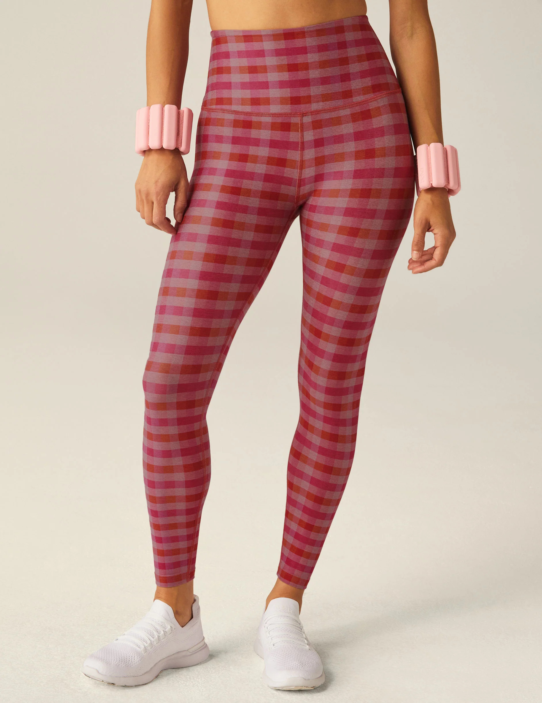 Pink Gingham SoftMark High Waisted Midi Legging | Beyond Yoga | Beyond Yoga