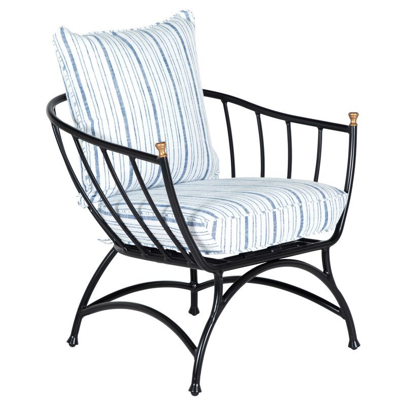 Frances Accent Chair, Linen Indigo Stripe | One Kings Lane