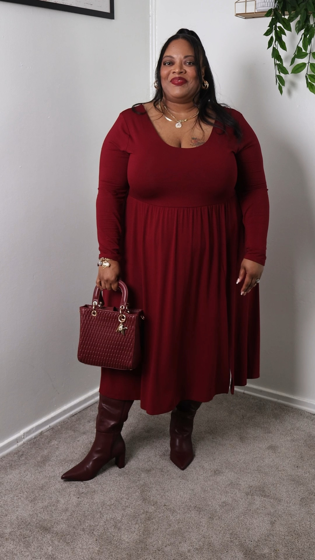 Out for a late birthday dinner in this Target dress and boots from Lane Bryant. I really like this dress, it’s one of those pieces you can easily dress up or down. I paired it with this Anne Klein bag I found at TJ Maxx and went for a monochromatic look. 
Wearing a size 2X in the dress 

#LTKPlusSize #LTKFindsUnder50 #LTKHoliday