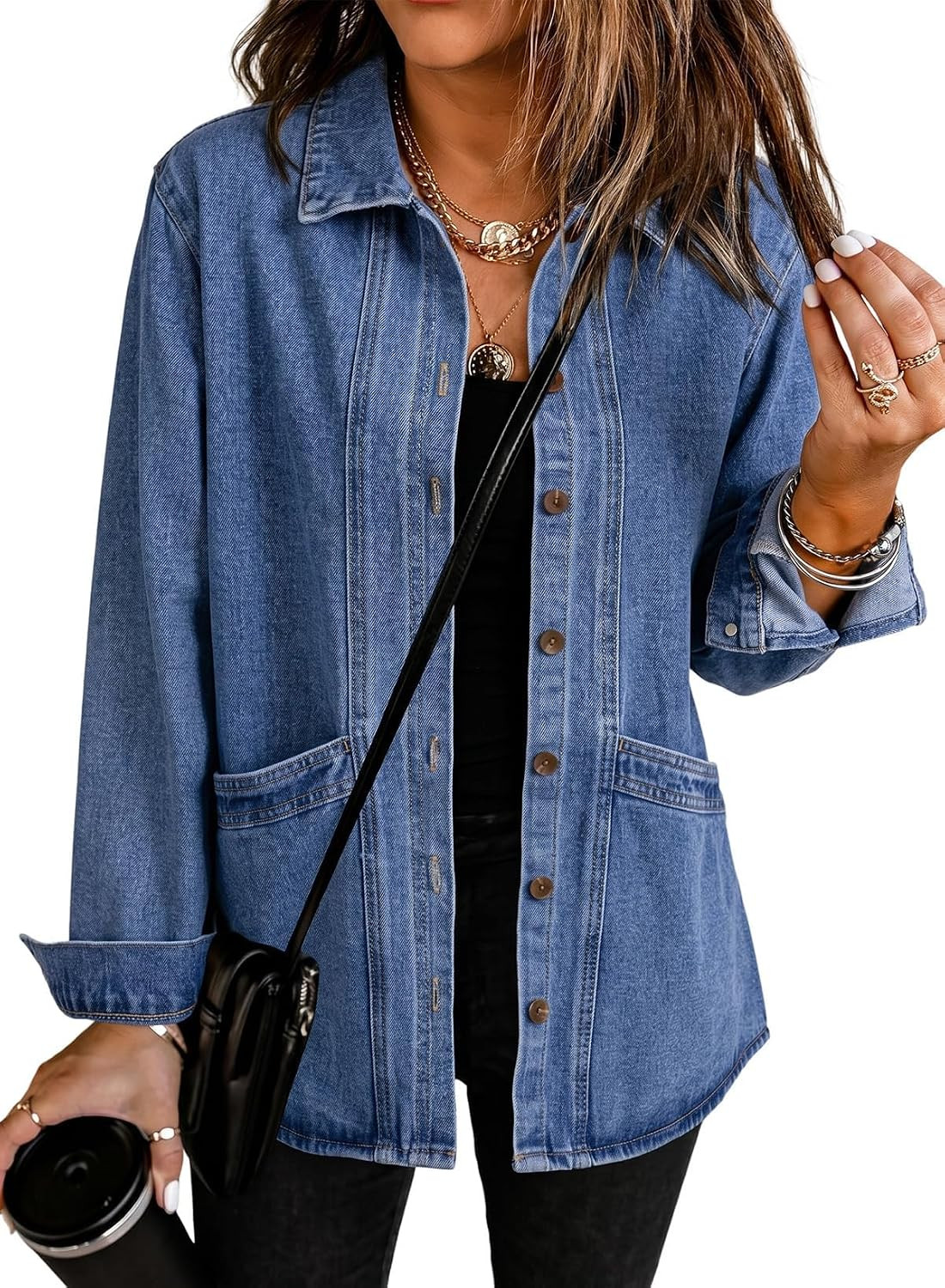 Dokotoo Womens Jean Jacket Denim Oversized Button Down Denim Jackets Coat | Amazon (US)