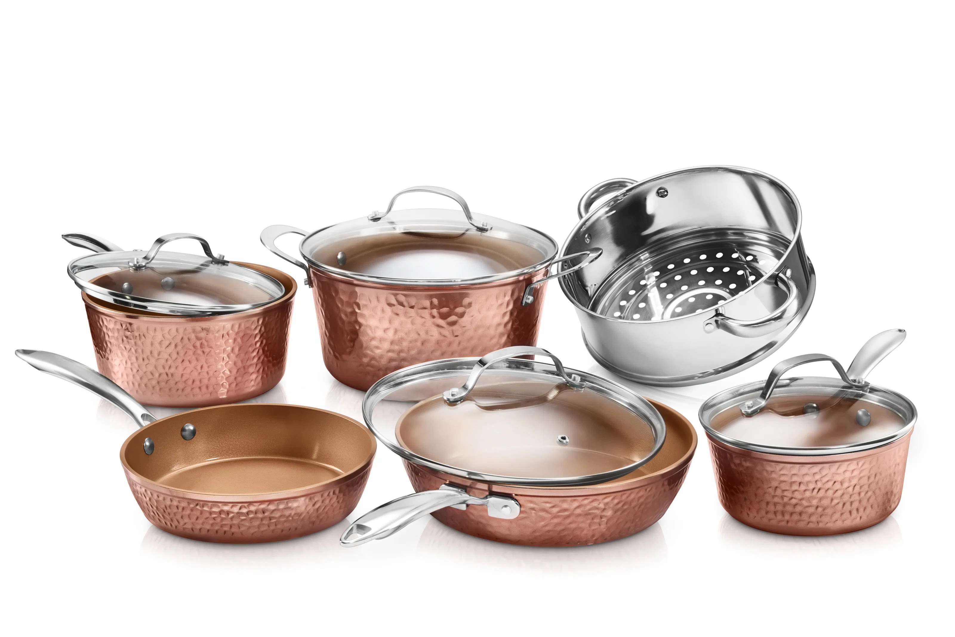 Gotham Steel Hammered Copper 10 Piece Non Stick Cookware Set | Wayfair North America