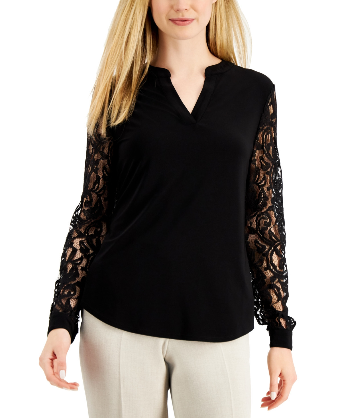 Kasper Women's Lace Sleeve Top - Black | Macy's