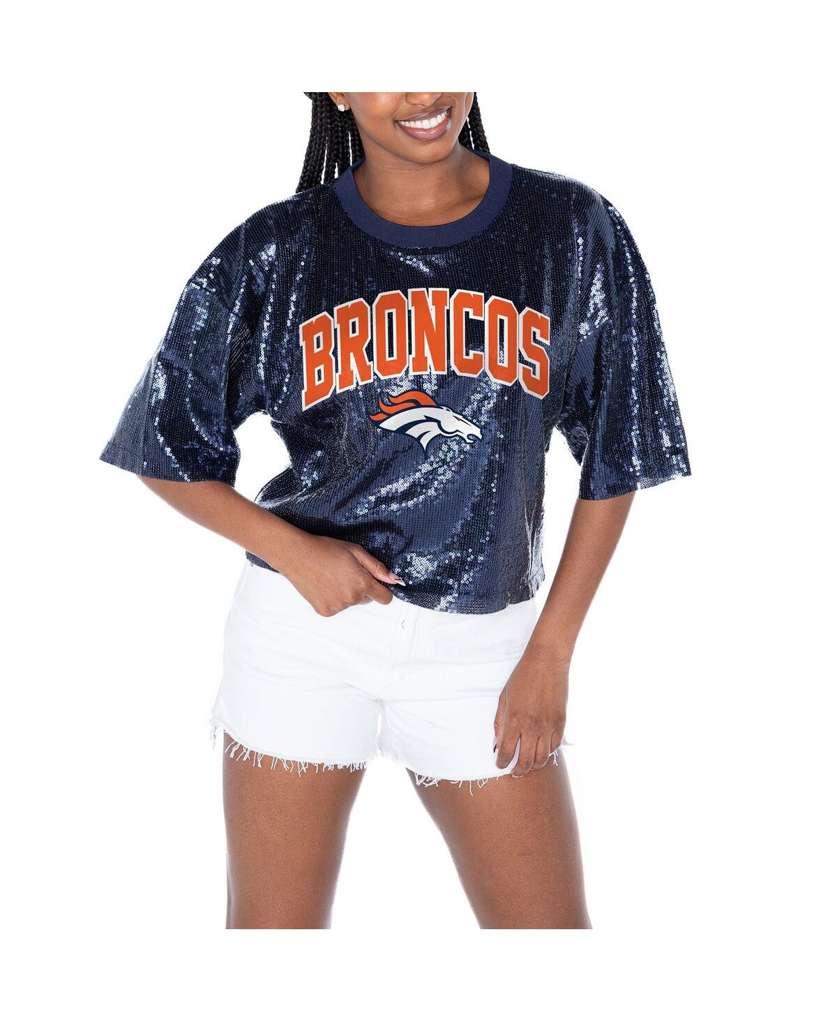 Gameday Couture Women's Navy Denver Broncos Rise Up Sequin Cropped T-Shirt - Navy | Macy's