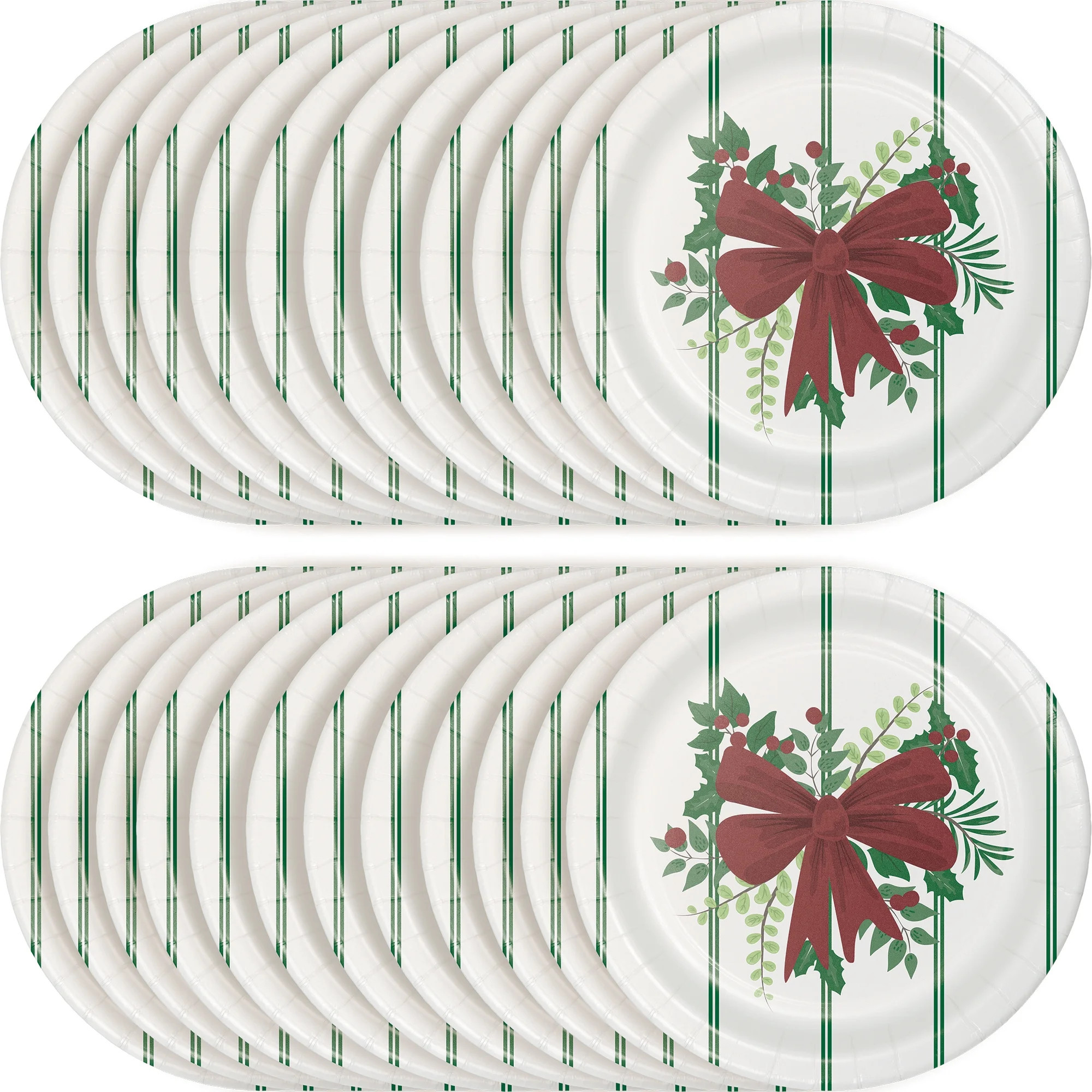Holly Bow Christmas Disposable Paper Plates, 7", Red and Green, 24 Count, by Holiday Time | Walmart (US)