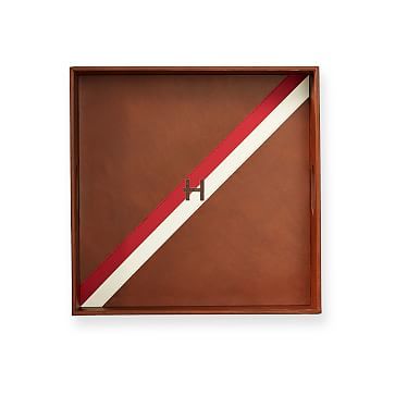 Oxford Leather Stripe Tray, Square, Saddle, Red-White | Mark and Graham