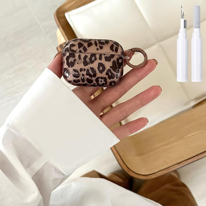 Compatible with AirPods Pro Case Soft TPU with Cleaner Kit Cute Keychain Cover Leopard Paint Case... | Amazon (US)