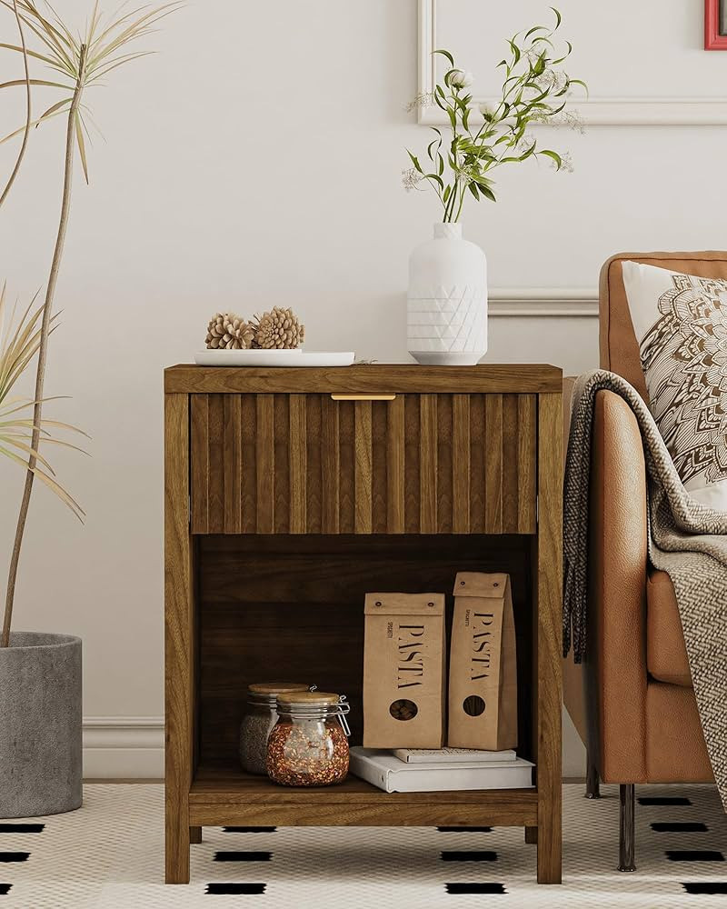 JOONEE Nightstand,Night Stand with Storage Drawer and Open Wood Shelf,Walnut Brown | Amazon (CA)