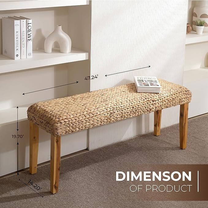 Solid Wood Acacia Indoor Bench with Natural Woven Seat, 47 Inch Wood Bench for Living Room or Ent... | Amazon (US)