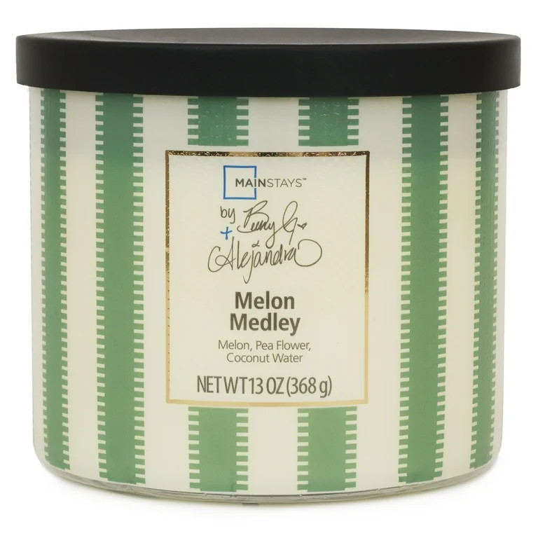 Mainstays by Becky G. & Alejandra 3-Wick Melon Medley Candle, Green Stripe, 13 oz | Walmart (US)