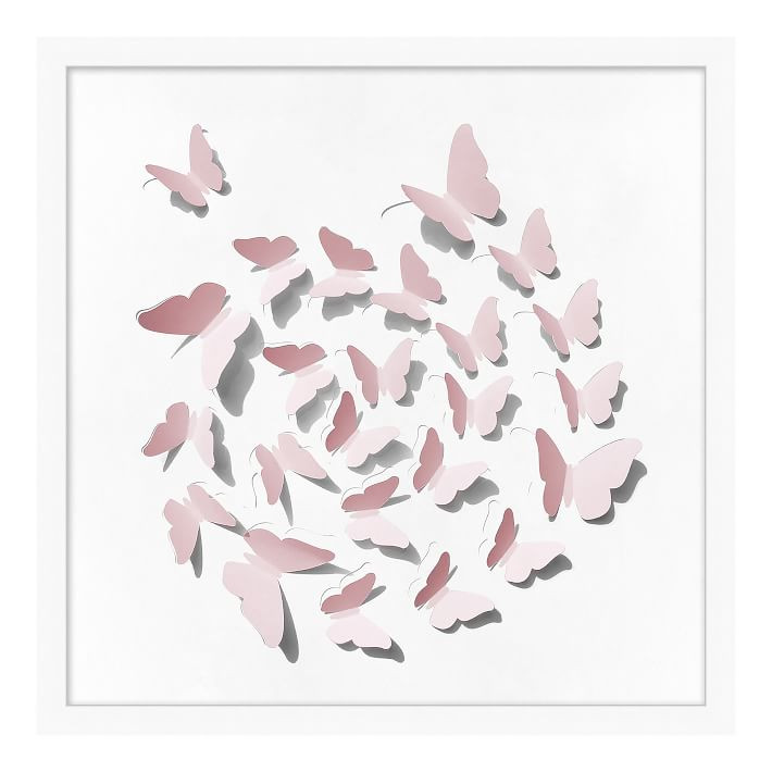Blush Folded Butterfly Framed Art, 25"x25" | Pottery Barn Teen