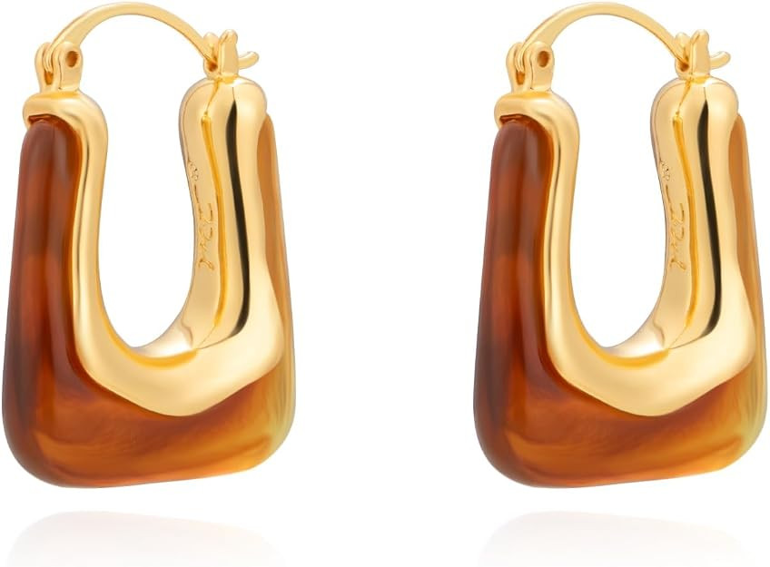 Acrylic Gold Hoop Statement Dainty Summer Earrings for Women | Amazon (US)