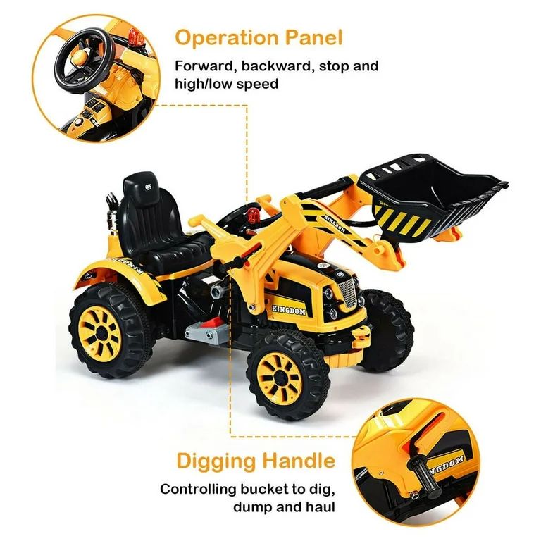 Costway 12V Battery Powered Kids Ride On Excavator Truck w/ Front Loader Digger Yellow | Walmart (US)