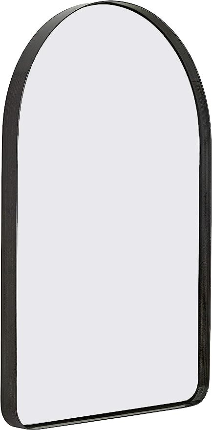 Hamilton Hills Contemporary Brushed Metal Wall Mirror | Glass Panel Black Framed Top Rounded Corn... | Amazon (US)