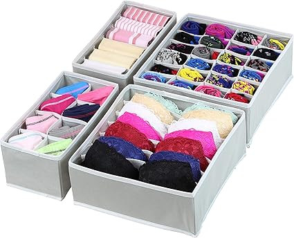 Simple Houseware Closet Underwear Organizer Drawer Divider 4 Set, Gray | Amazon (US)