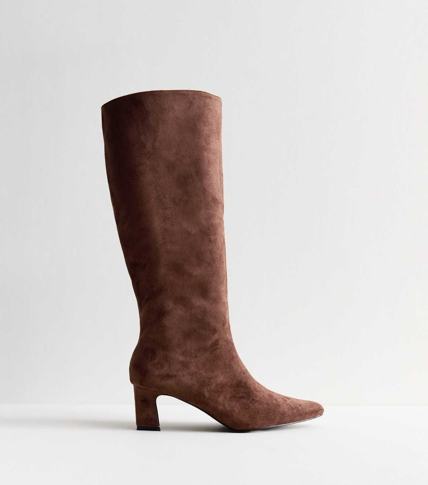 Public Desire Brown Boomer Faux Suede Knee High Boots | New Look | New Look (UK)