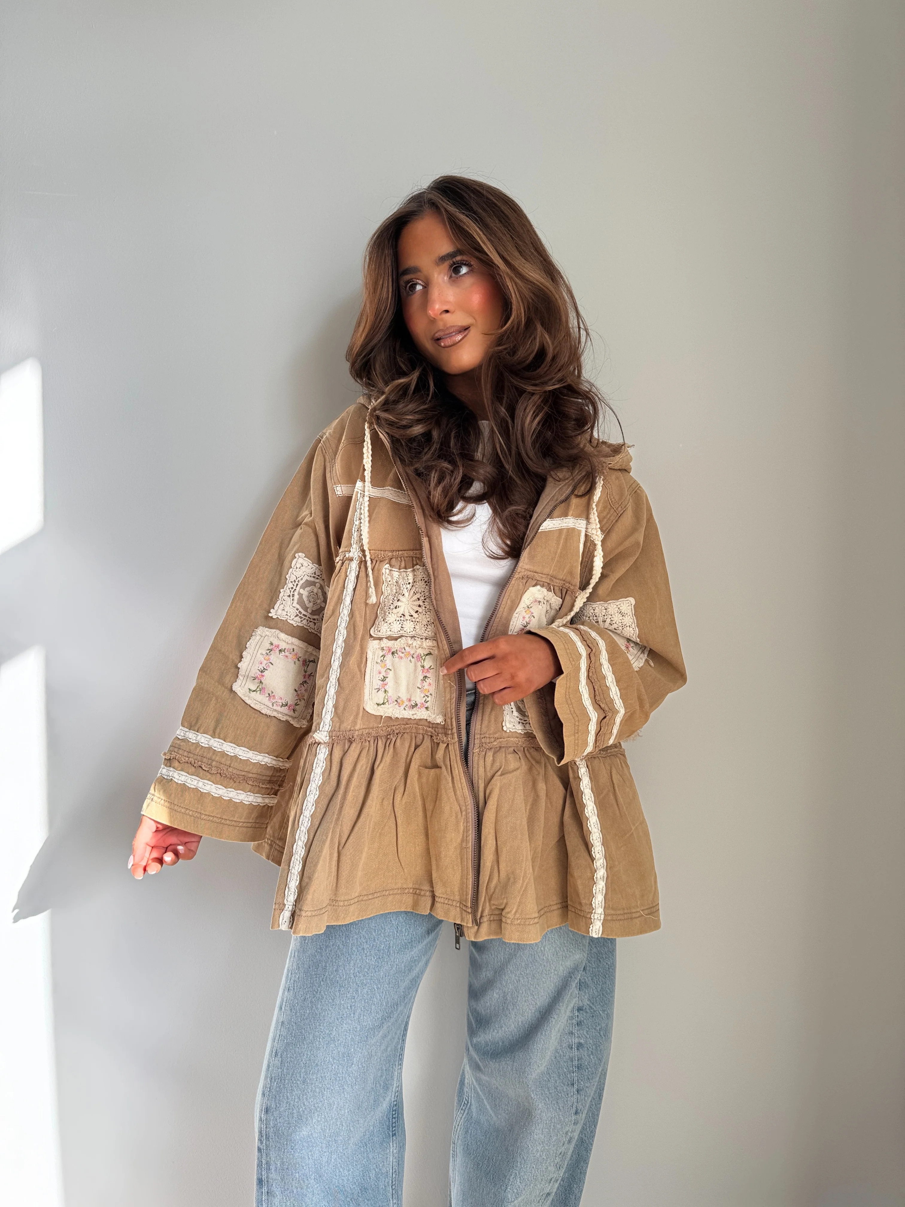 Fallin’ For You Patchwork Hoodie (Beige) | Shop Your Darling Style