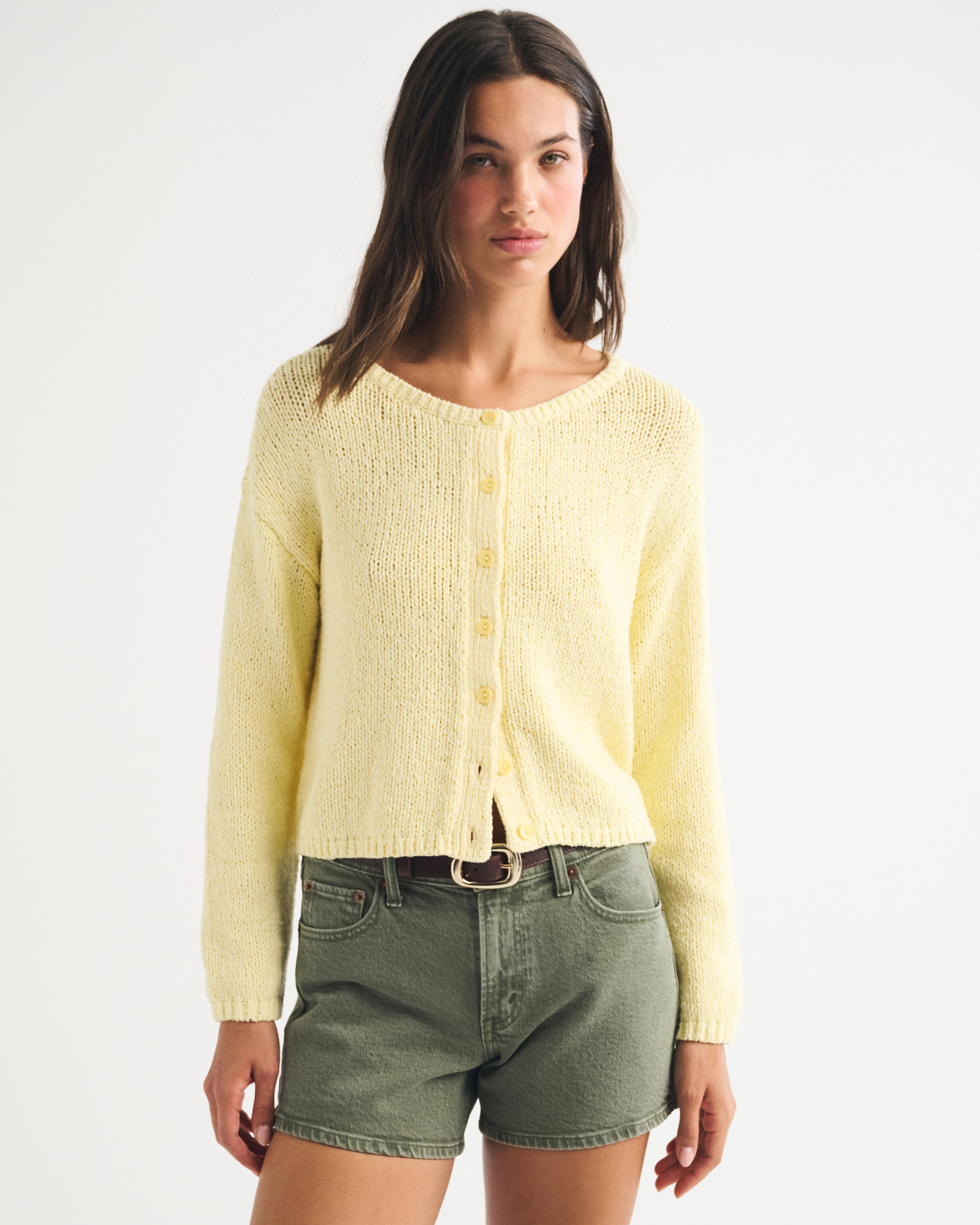 Open-Stitch Textural Crew Cardigan | Abercrombie & Fitch (US)
