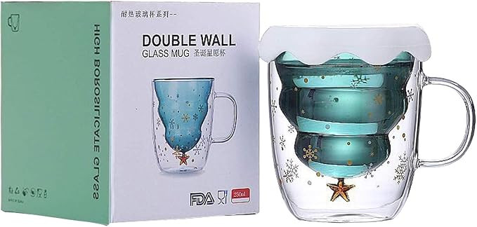 Christmas Tree Shaped Double Wall Coffee Glass Mug Cute Couple Cup Valentine's Christmas Day Roma... | Amazon (US)