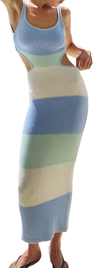 NUFIWI Women Backless Hollow Out Long Dress Sexy Tube Top Maxi Dress Bodycon Spaghetti Strap Cock... | Amazon (US)