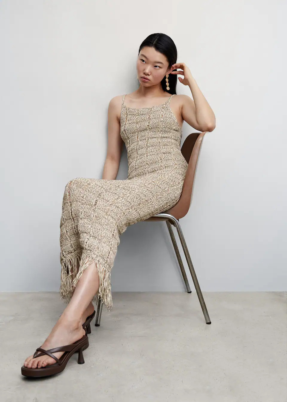 Knitted dress with fringe detail -  Women | Mango USA | MANGO (US)