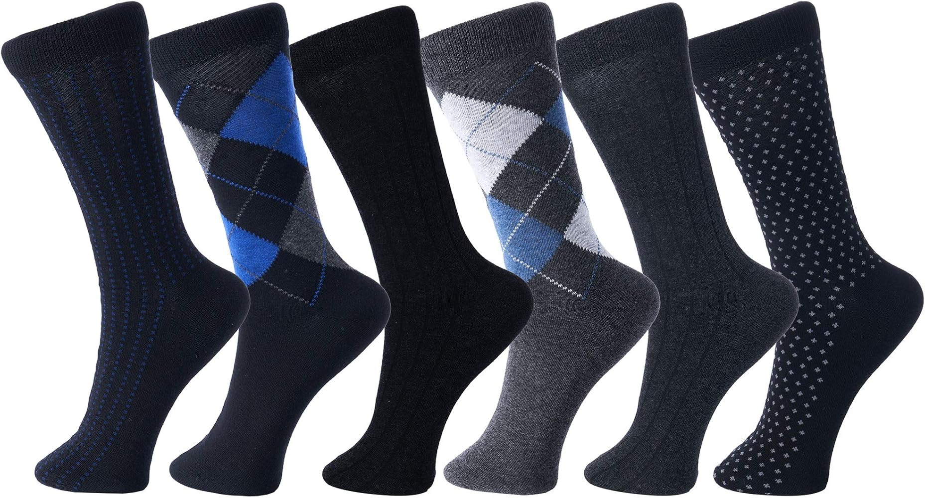 Alpine Swiss Mens Cotton 6 Pack Dress Socks Solid Ribbed Argyle Shoe Size 6-12 | Amazon (US)