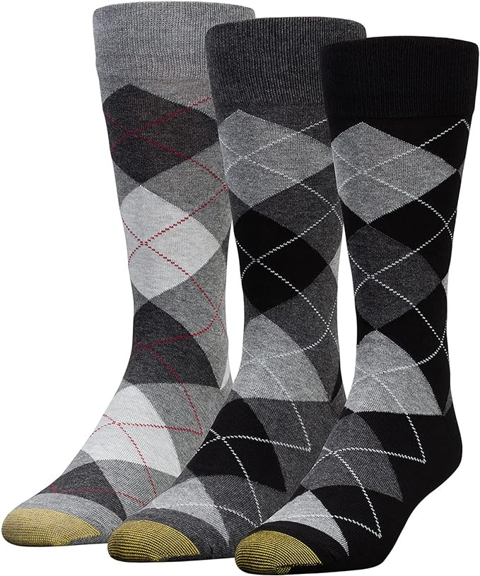 GOLDTOE Men's Carlyle Argyle Crew Dress Socks, 3-Pairs | Amazon (US)