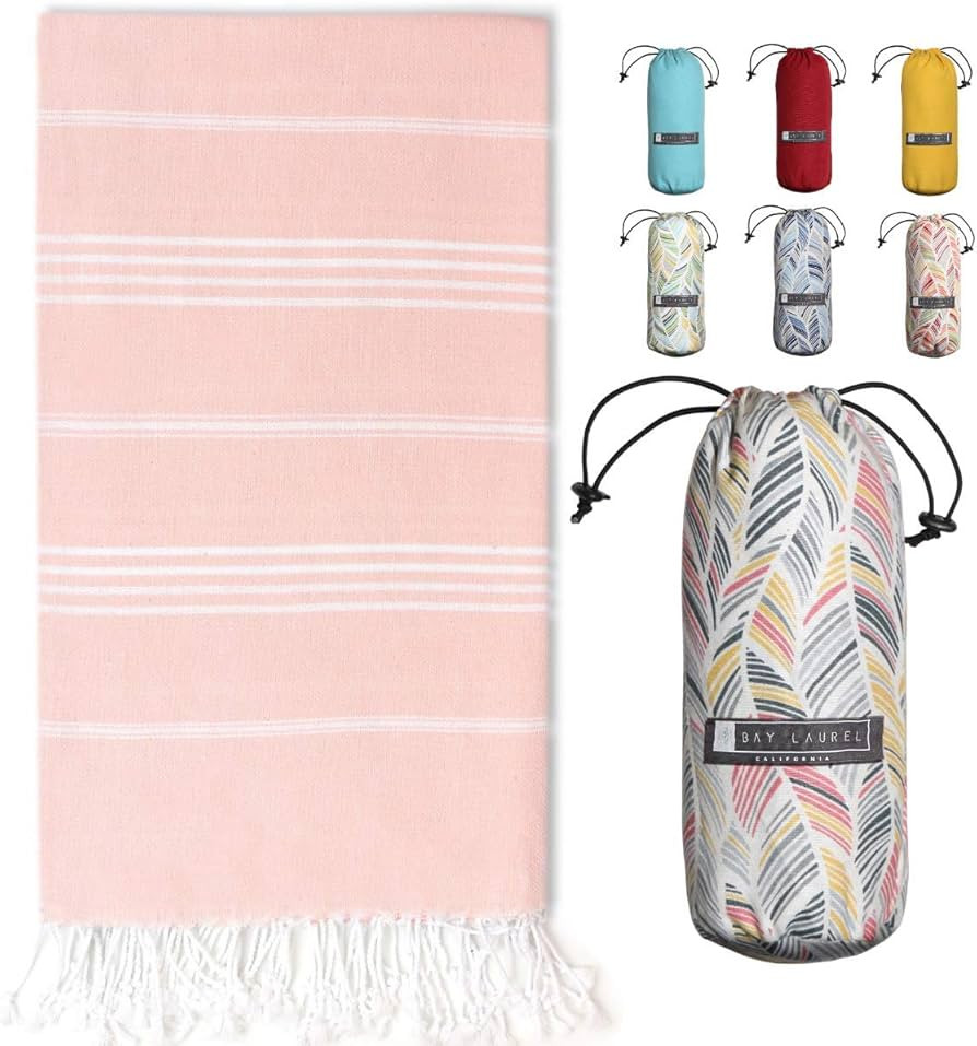 BAY LAUREL Turkish Beach Towel with Travel Bag 39 x 71 Quick Dry Sand Free Lightweight Large Over... | Amazon (US)
