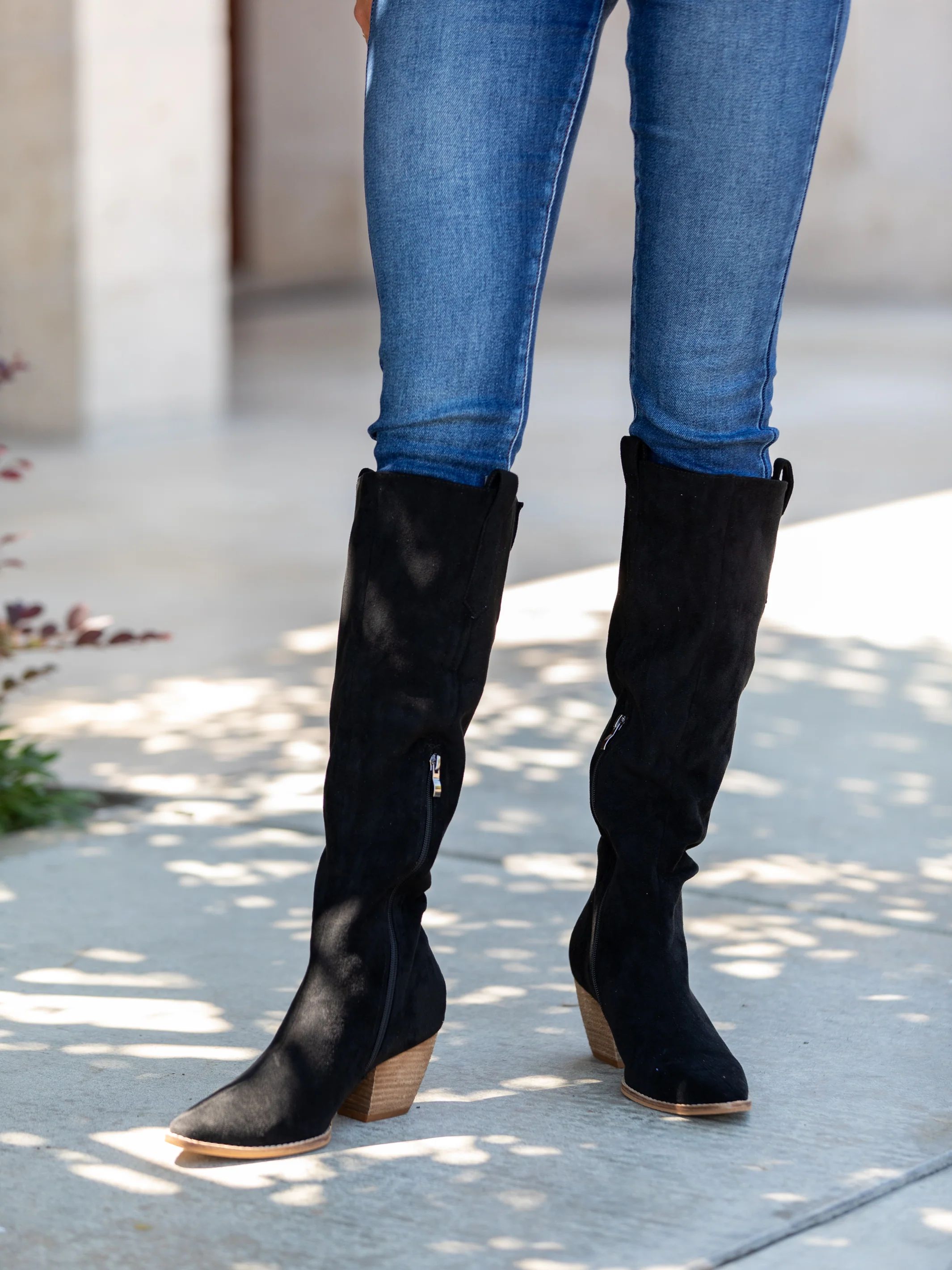 Black Suede Knee-High Boots | Honeycloth