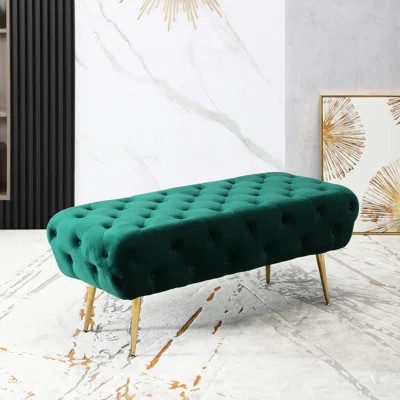 Backless Velvet Bench With Button Tufting And Golden Metal Legs - 50" X 20.5" 18", Lightweight Gold 50"W 20.5"D 18"H, Practical | Wayfair North America