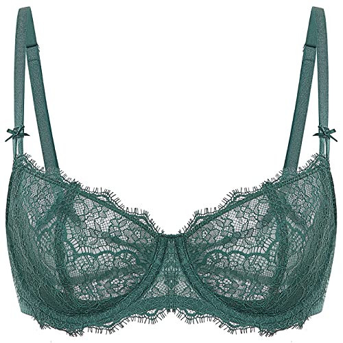 DOBREVA Women's Balconette Sexy Unlined Bra Lace Push Up Plus Size Bras See Through Underwire | Amazon (US)