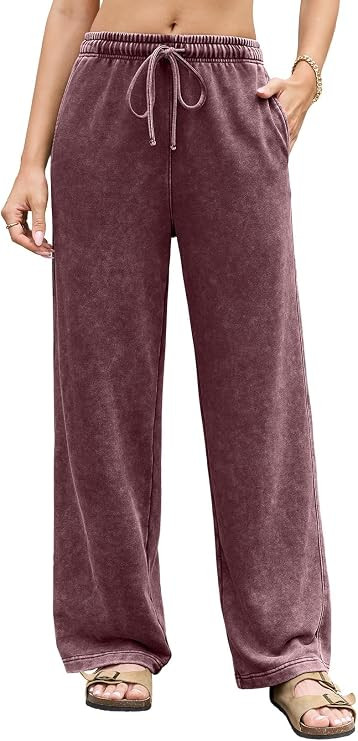 SHEWIN Womens Acid Washed Sweatpants Wide Leg Pants for Women | Cotton, Lightweight, French Terry... | Amazon (US)