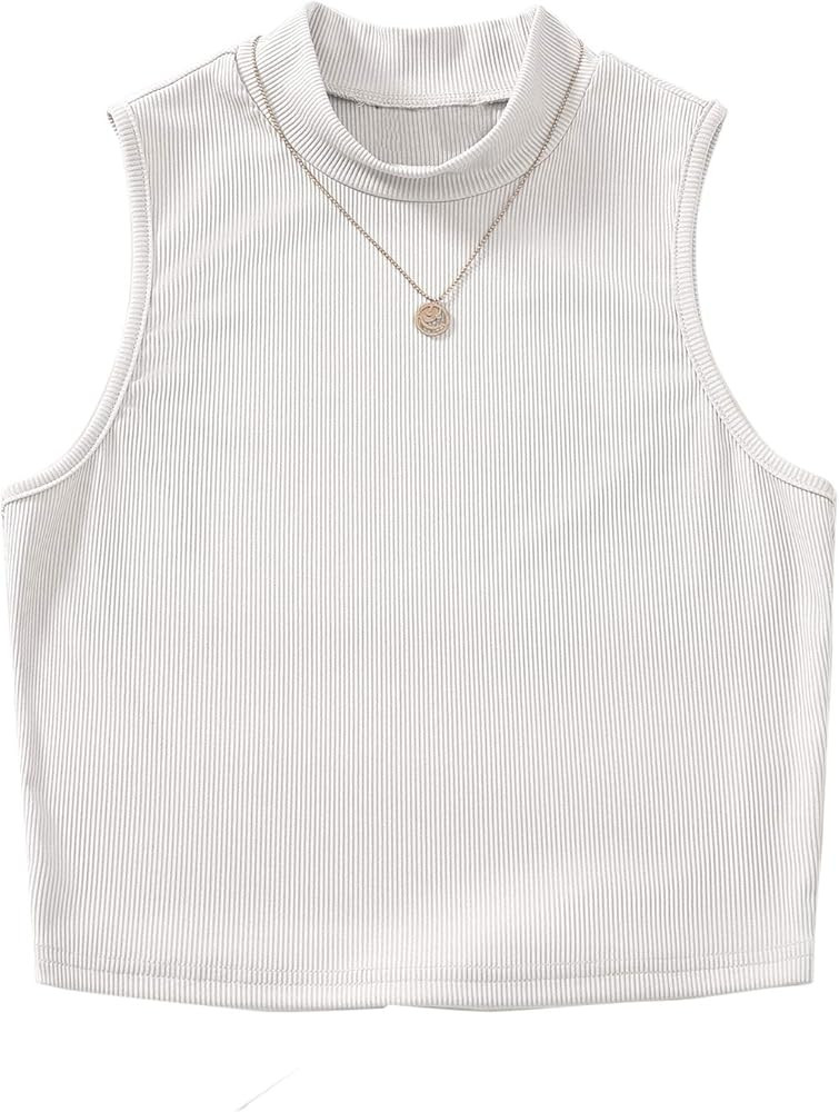 SheIn Women's Sleeveless Mock Neck Rib Knit Crop Tank Top | Amazon (US)