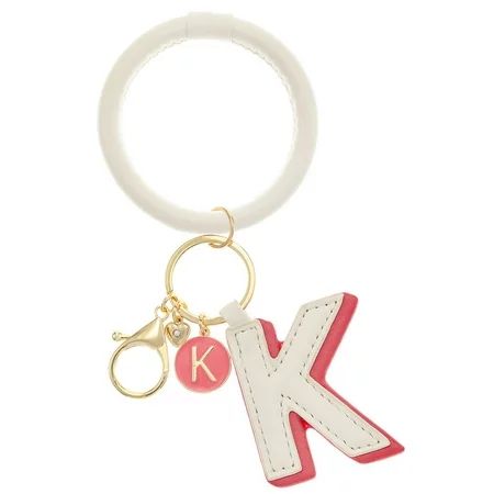 Time and Tru Simulated Leather Initial Letter Adjustable Bangle Bracelet with Goldtone Key Ring K | Walmart (US)