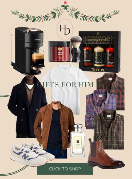 Gifts for him // leather boots // hot sauce // nespresso // shaving brush // pea coat // sneakers // mens gifts // button downs // classic style // white t shirts 

#LTKHoliday #LTKSeasonal #LTKGiftGuide