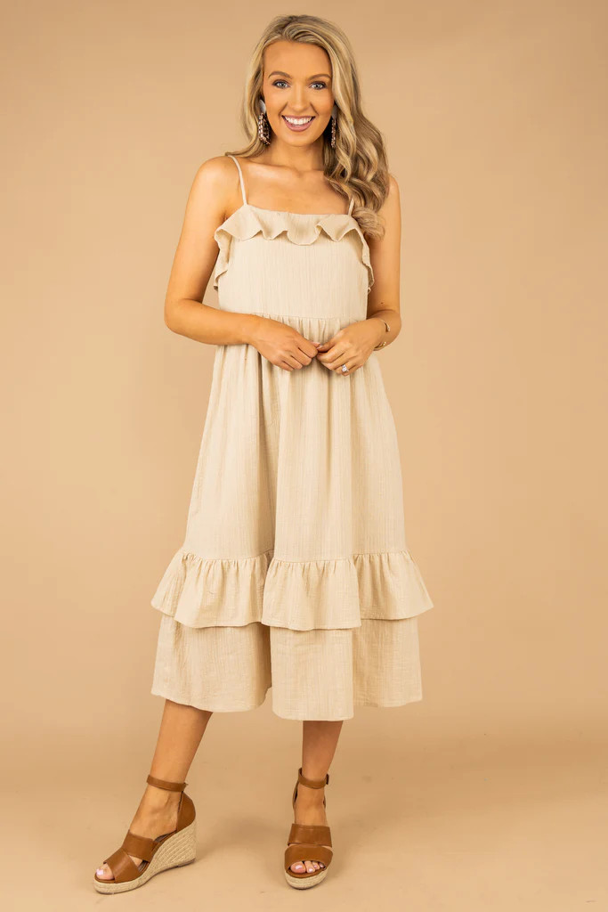 You're Too Kind Tan Brown Tiered Midi Dress | The Mint Julep Boutique