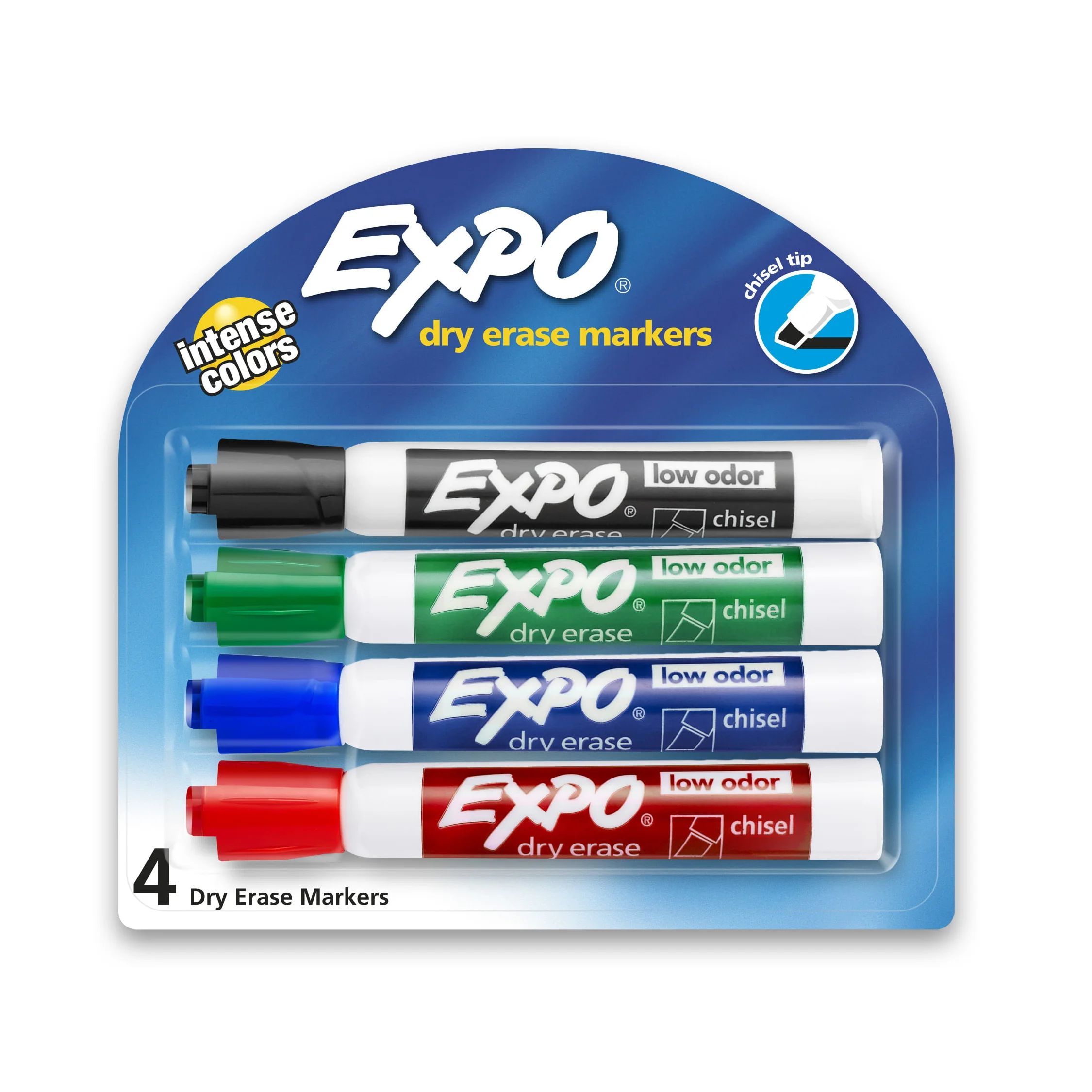 Expo Low Odor Dry Erase Markers, Chisel Tip, Assorted Colors, 4 Count | Walmart (US)