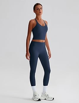 Amazon.com: ABOCIW Two Piece Workout Sets for Women V Neck Strappy Crop Tank Top with Buit in Bra... | Amazon (US)
