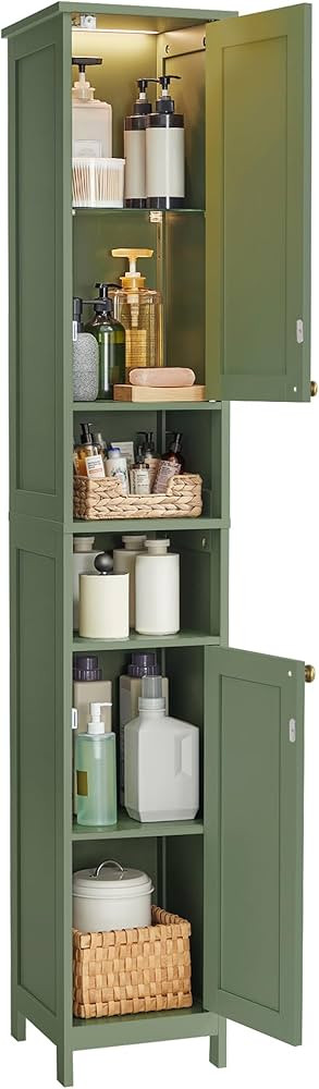 VASAGLE Tall Storage Cabinet with Lights, Slim Freestanding Cabinet with Adjustable Shelves, for ... | Amazon (US)