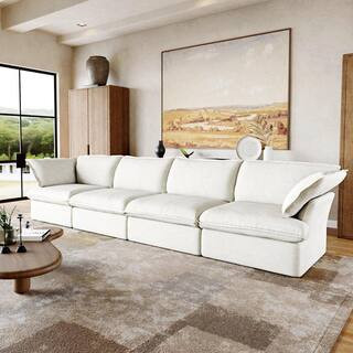 163 in. Square Arm 4-Seater Sofa in White | The Home Depot