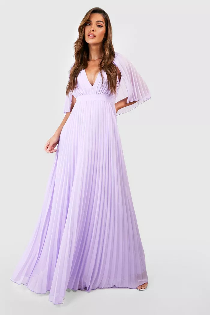 Pleated Cape Detail Bridesmaid Maxi Dress | Boohoo.com (UK & IE)