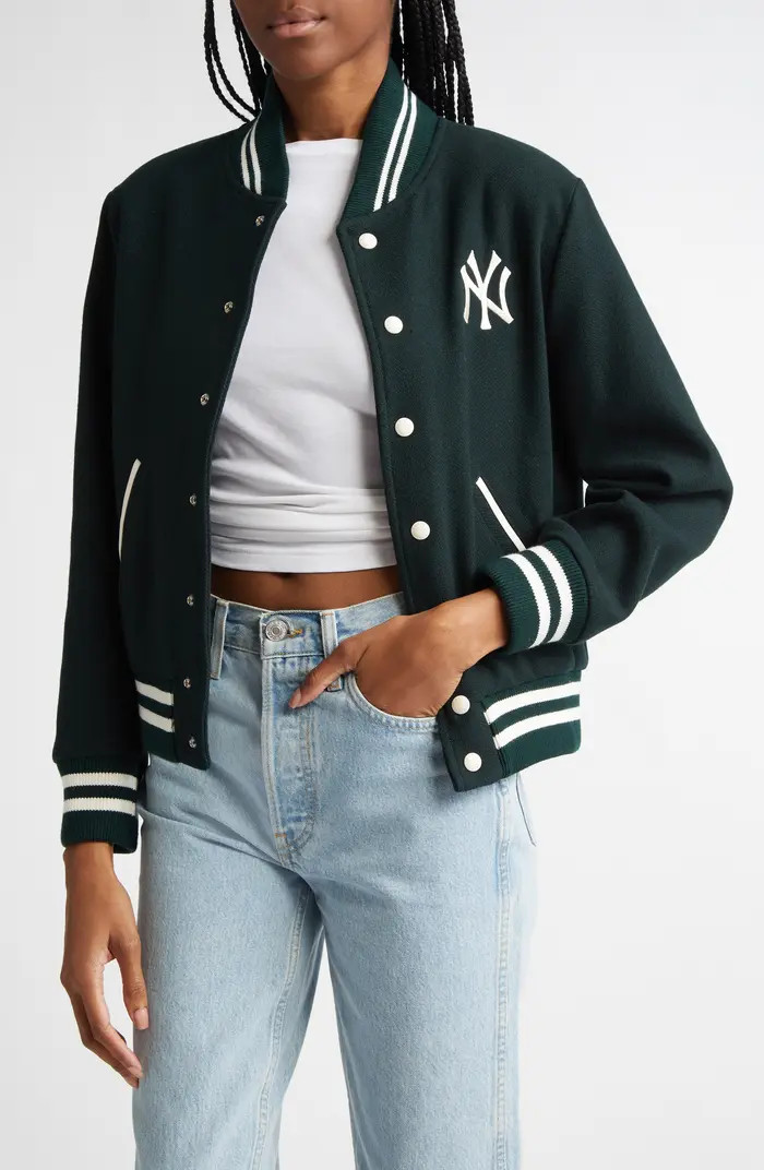 Sporty & Rich Yankees Serif Wool Blend Varsity Jacket | Nordstrom | Nordstrom