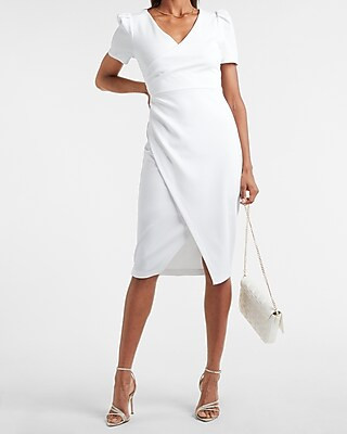 Puff Sleeve Wrap Front Sheath Dress | Express