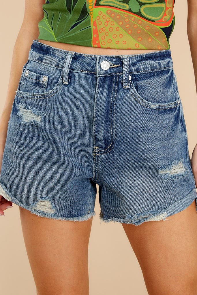 Live Again Medium Wash Distressed Denim Shorts | Red Dress 