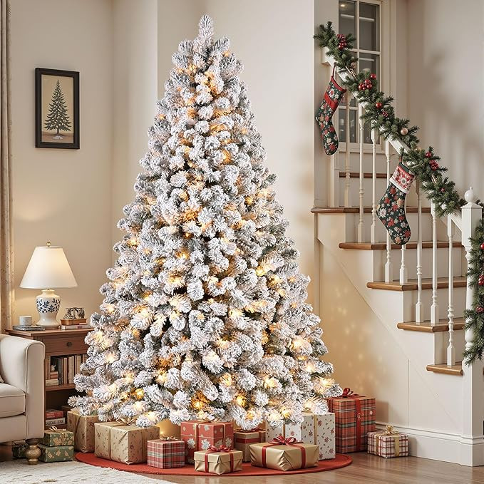 SHareconn 7.5ft Prelit Snow Flocked Artificial Holiday Christmas Tree with 350 Incandescent Warm ... | Amazon (CA)