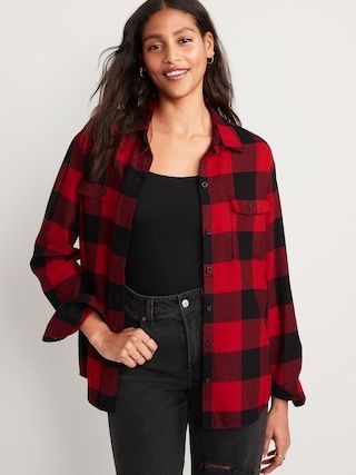 Long-Sleeve Plaid Flannel Boyfriend Tunic Shirt for Women | Old Navy (US)